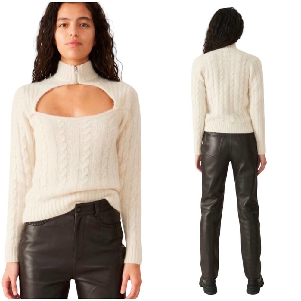 GANNI Cutout‎ Cable Knit Sweater Alpaca/Wool Blend Cream Size Small